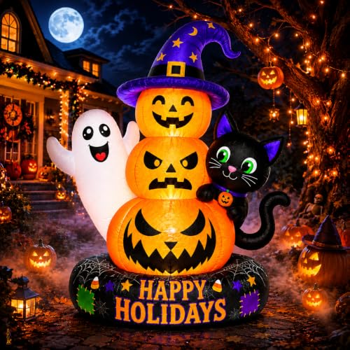 Halloween Inflatable Pumpkins Ghost Black Cat LED Lights