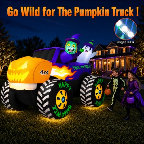 Inflatable Pumpkin Monster Truck Yard Display with LEDs