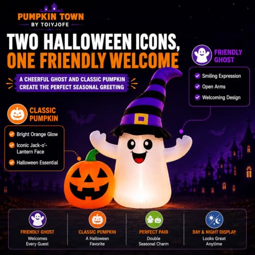 Halloween Inflatable Ghost with Lighted Pumpkin Yard Decoration