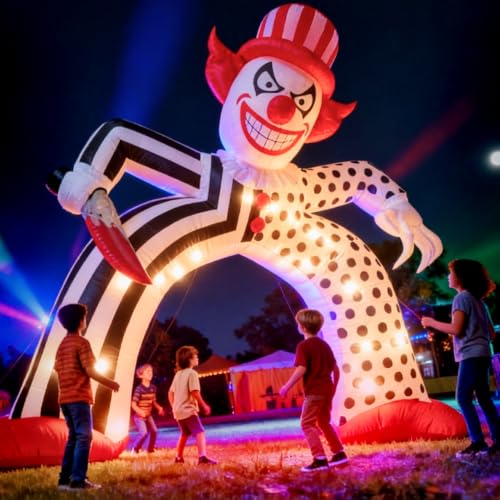 Halloween Inflatable Giant Scary Clown Archway with LED Lights