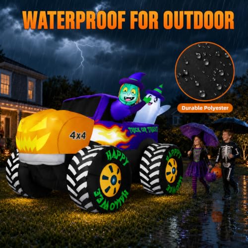 Inflatable Pumpkin Monster Truck Yard Display with LEDs