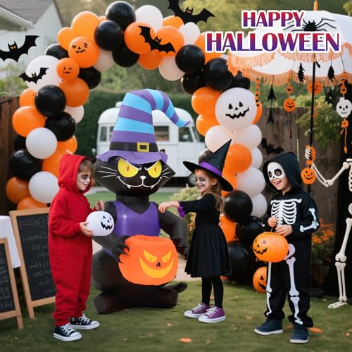 Halloween Inflatable Black Cat Lighted Yard Decoration Witch Hat