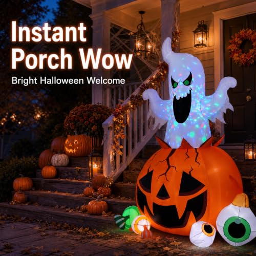 Halloween Inflatable Ghost Pumpkin Display with Colorful LED Lights