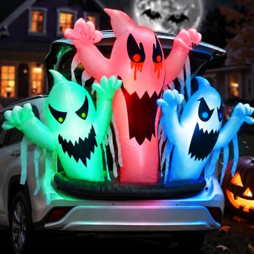 Inflatable Ghost Trunk or Treat Car Decorations Kit with LEDs