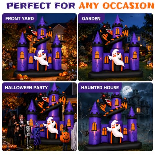 Giant Halloween Inflatable Haunted Castle with Dragon and Ghost