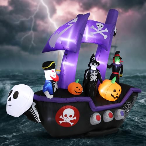 Halloween Inflatable Pirate Ship Outdoor Decor with LED Light