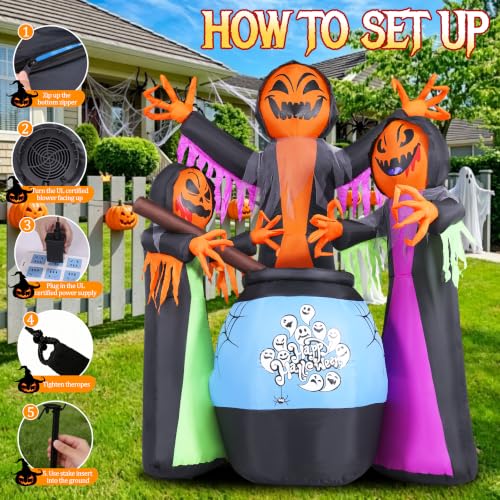 Halloween Inflatables Three Witch Around Cauldron Light Yard Decor