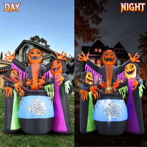 Halloween Inflatables Three Witch Around Cauldron Light Yard Decor