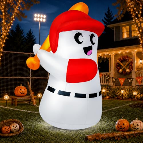 Inflatable Halloween Ghost Baseball Batter Decoration with LED Lights