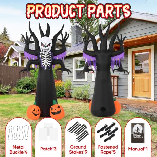 Halloween Inflatable Skeleton Tree Grim Reaper Yard Decoration LED