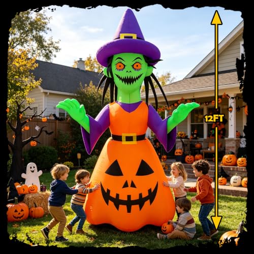 Halloween Inflatable Yard Decor Witch with LED Lights