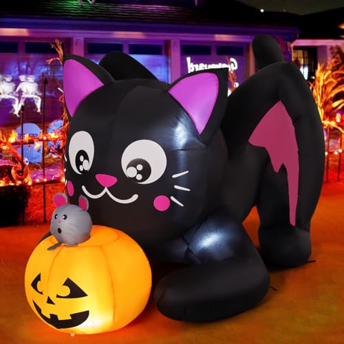 5 FT Halloween Inflatables Cat Yard Display with Pumpkin