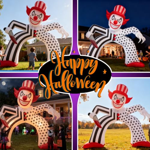 Halloween Inflatable Giant Scary Clown Archway with LED Lights
