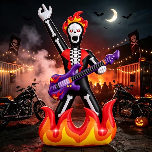 Halloween Inflatable Rock Guitar Skeleton Yard Decor