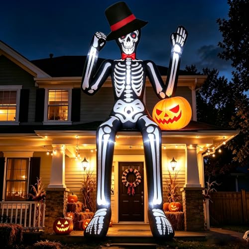 Inflatable Yard Decoration Halloween Inflatables Giant Sitting Skeleton