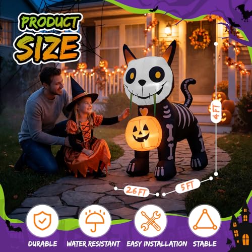 5FT Halloween Inflatables Cute Skeleton Cat Yard Decorations
