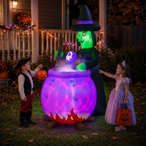Halloween Inflatable Witch and Cauldron Outdoor Decorations