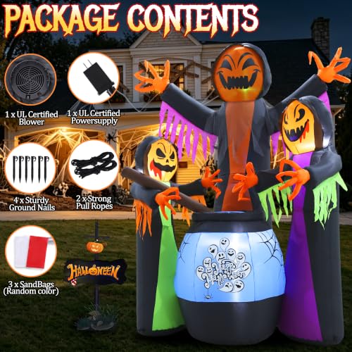 Halloween Inflatables Three Witch Around Cauldron Light Yard Decor