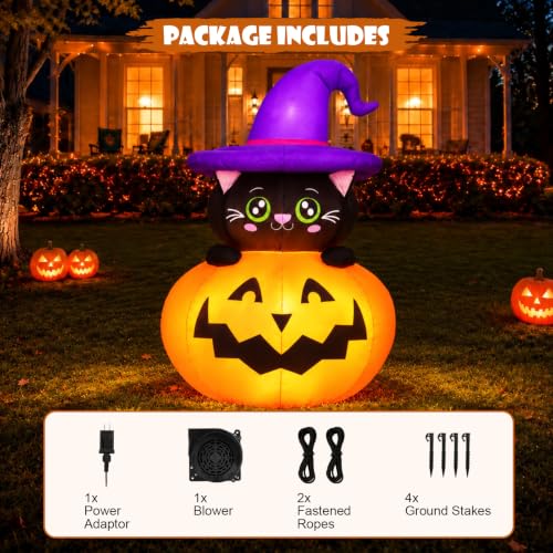 Halloween Inflatable Pumpkin Outdoor Decorations with Black Cat