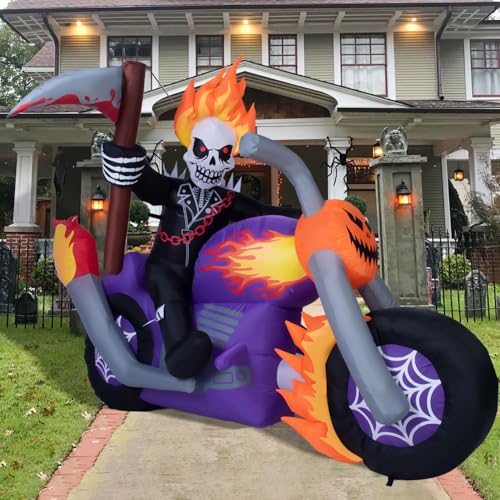 Halloween Inflatable Grim Reaper Motorcycle with Built-in LEDs