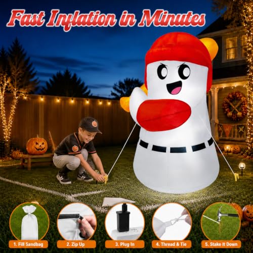 Inflatable Halloween Ghost Baseball Batter Decoration with LED Lights