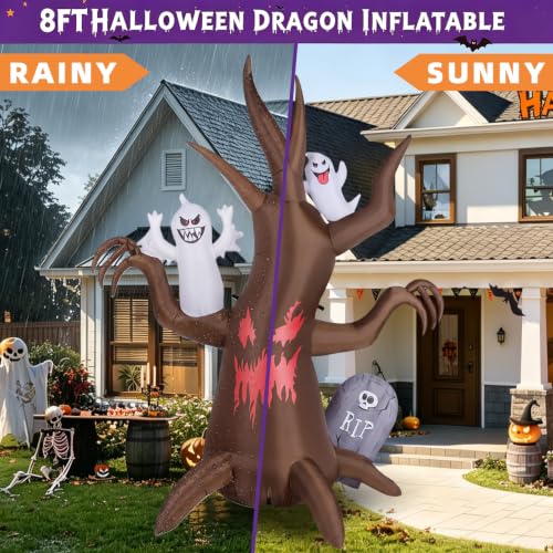 8FT Halloween Inflatable Scary Tree Decorations Blow Up Yard Decor