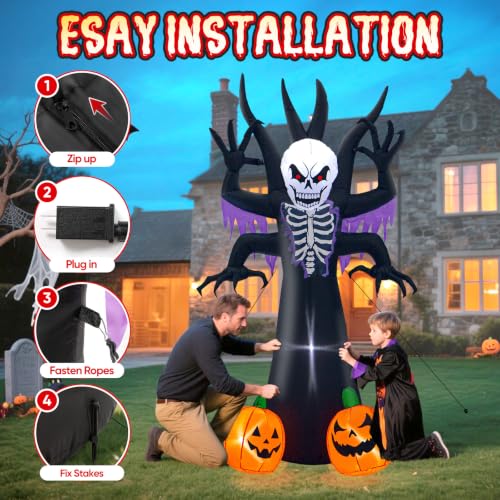Halloween Inflatable Skeleton Tree Grim Reaper Yard Decoration LED