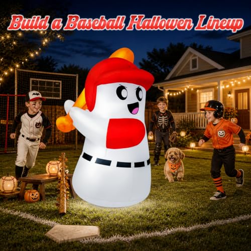 Inflatable Halloween Ghost Baseball Batter Decoration with LED Lights