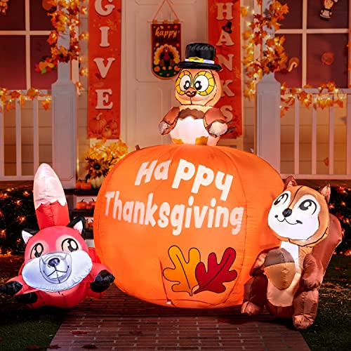 Thanksgiving Inflatable Turkey with Pumpkin and Woodland Friends