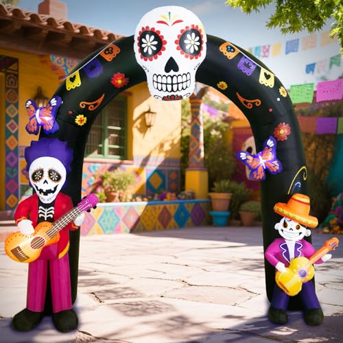 Day of Dead Inflatable Arch with Sugar Skull Guitar Skeleton