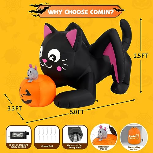 5 FT Halloween Inflatables Cat Yard Display with Pumpkin