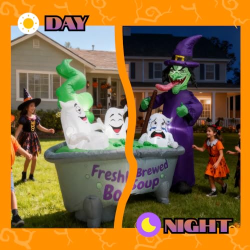 Halloween Inflatable Witch Cauldron with 3 Ghosts