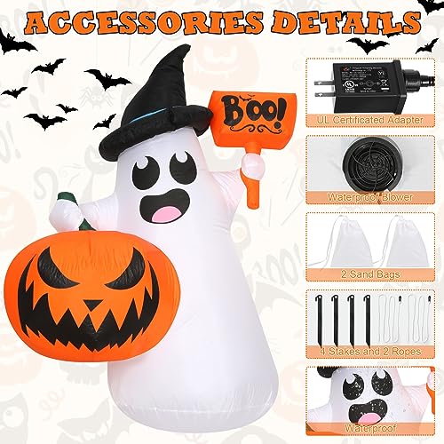 Inflatable Halloween Blow Ups with Ghost Pumpkin and LED Lights