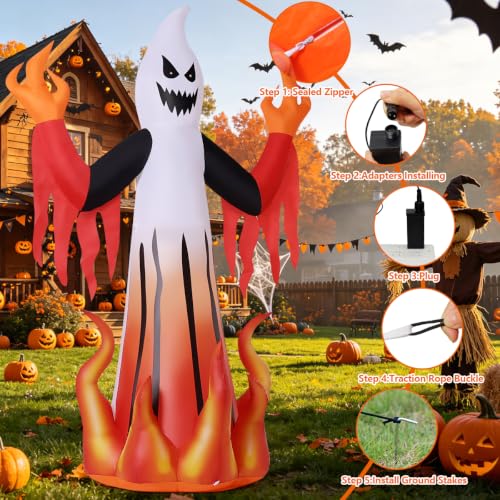 Halloween Inflatables Scary Ghost with Flames Outdoor Decor