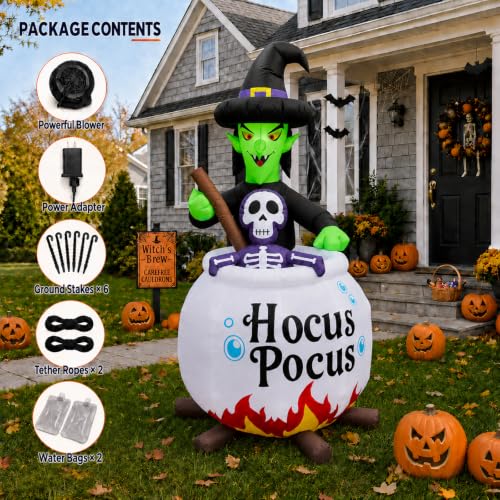 Halloween Inflatable Witch and Cauldron Outdoor Decorations