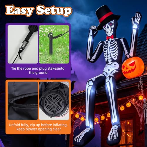 Inflatable Yard Decoration Halloween Inflatables Giant Sitting Skeleton