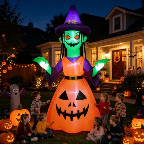 Halloween Inflatable Yard Decor Witch with LED Lights