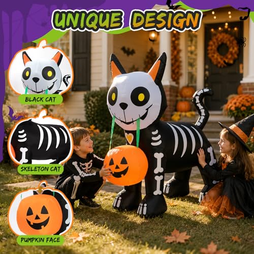 5FT Halloween Inflatables Cute Skeleton Cat Yard Decorations