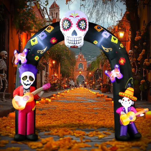 Day of Dead Inflatable Arch with Sugar Skull Guitar Skeleton