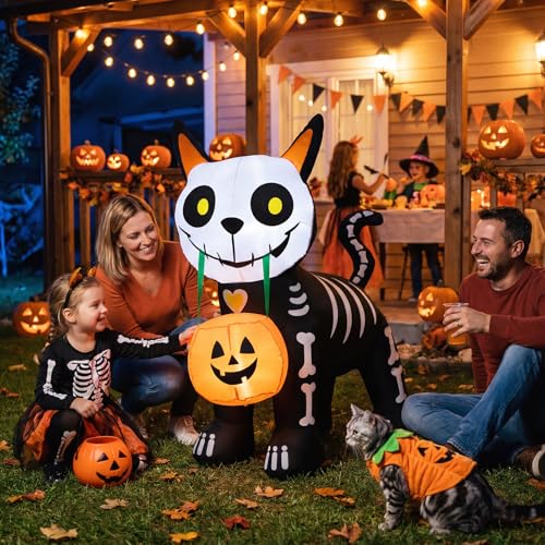 5FT Halloween Inflatables Cute Skeleton Cat Yard Decorations