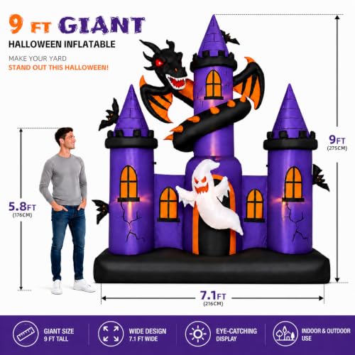 Giant Halloween Inflatable Haunted Castle with Dragon and Ghost
