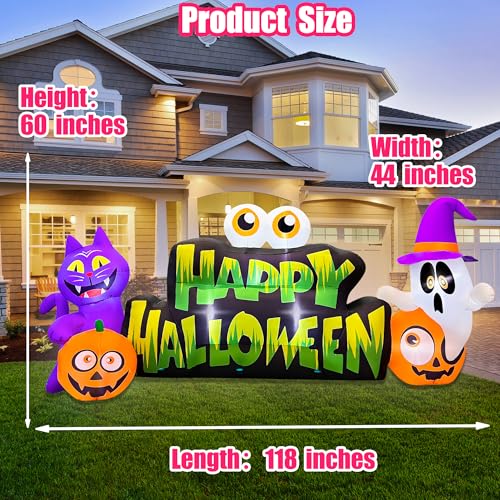 Lighted Halloween Inflatable Ghost Pumpkin Eyeballs Cat Banner