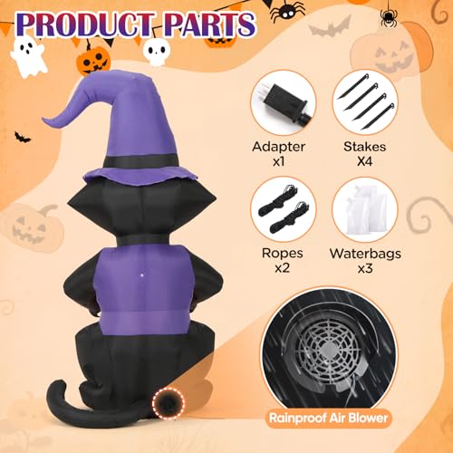 Halloween Inflatable Black Cat Lighted Yard Decoration Witch Hat