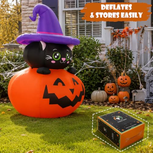 Halloween Inflatable Pumpkin Outdoor Decorations with Black Cat