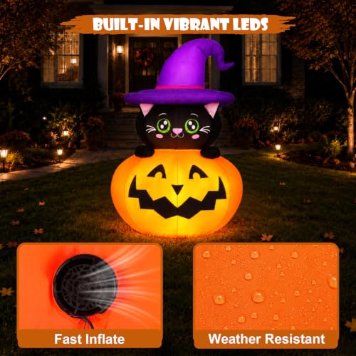 Halloween Inflatable Pumpkin Outdoor Decorations with Black Cat