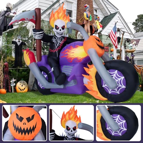 Halloween Inflatable Grim Reaper Motorcycle with Built-in LEDs
