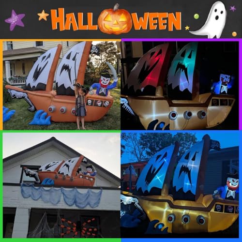 Halloween Pirate Ship Inflatable with RGB Lights