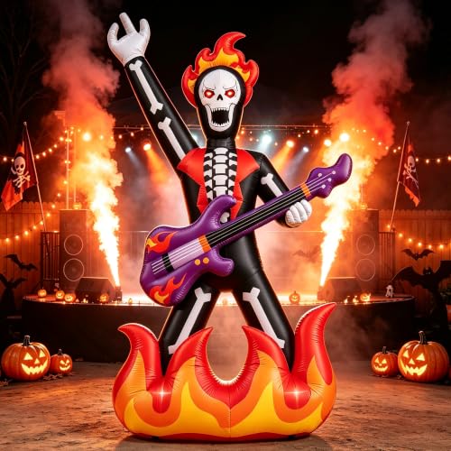 Halloween Inflatable Rock Guitar Skeleton Yard Decor