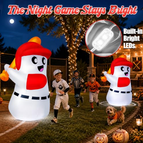 Inflatable Halloween Ghost Baseball Batter Decoration with LED Lights