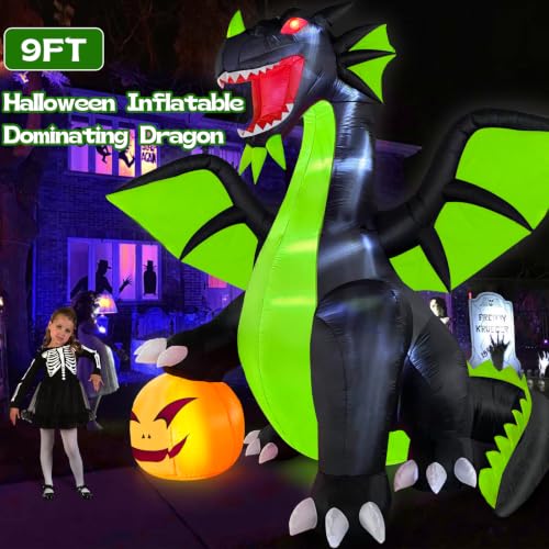 Commercial Halloween Inflatable Decoration Dominating Green Dragon Pumpkin